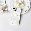 NITITOP Compatible with iPhone 13 Case Cute Lily Flowers Floral Butterfly for Women Girls Slim Fit Soft TPU Bumper Silicone Shockproof Full Camera Protective Cover - White