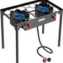 BESTFIRE 2 Burner Camping Stove,150,000 BTU High Pressure Outdoor Propane,4ft 20 PSI Adjustable Regulator Hose With Removable Legs for Backyard Cooking Camping Home