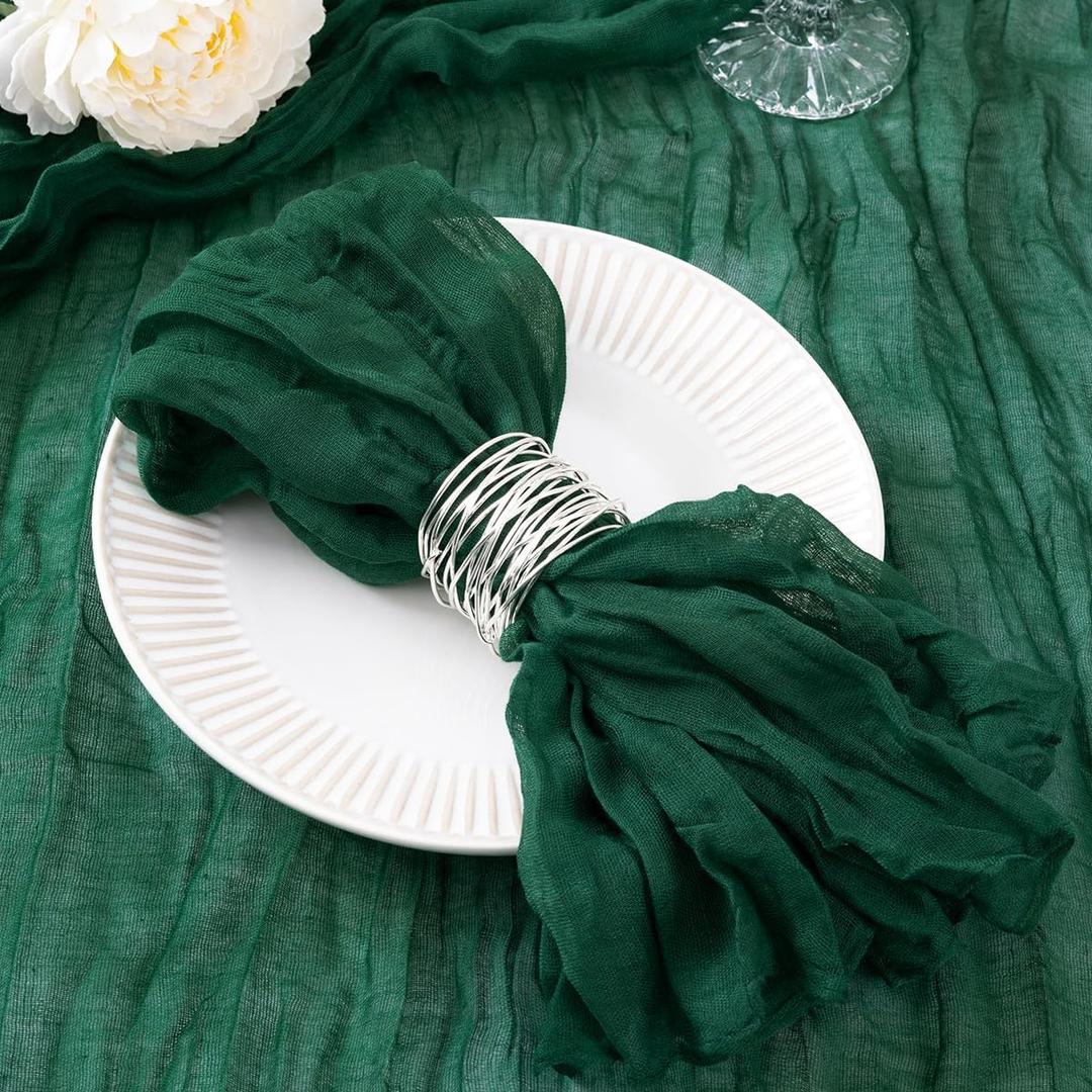 DeZerlor 100 Pack Emerald Green Cheesecloth Napkins Summer Cloth Napkins Set of 100 Dinner Napkins Bulk 21x21 Inches for Wedding Bridal Shower Baby Shower Parties