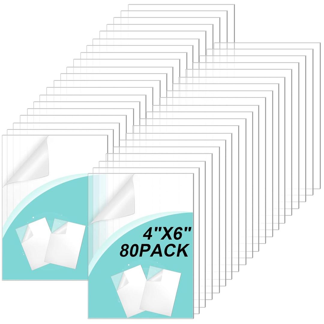 Queekay 80 Pack 4" x 6" Clear Acrylic Sheet Panel Plastic Cast Transparent Panels with Protective Paper for Arts and Craft Projects Picture Frame Replacement DIY Display Painting