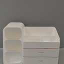 HBlife Makeup Organizer with Brush Holder for Vanity, Large Plastic Bathroom Countertop Organizer Skin Care Storage, Easy to Store Lipsticks, Nail Polishes, Perfumes, Eyeshadow Palettes, All White