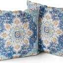 Snycler Boho Throw Pillow Covers 26x26 inch Set of 2 Boho Rug Carpet Double Sided Pattern Short Plush Cotton Soft Pillow Case Cushion Cover Pillowcase for Couch Sofa Bed Decorative (Blue)