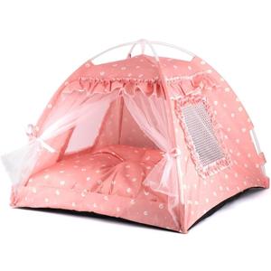 Dog Tent Indoor Cat House Pink Puppy Bed Portable Pet Teepe Princess Dog Camping Tent Outdoor Kitten Houses Cute Bunny Nest Girl Kitty Cave, Medium (15.7"x15.7"x14.6")