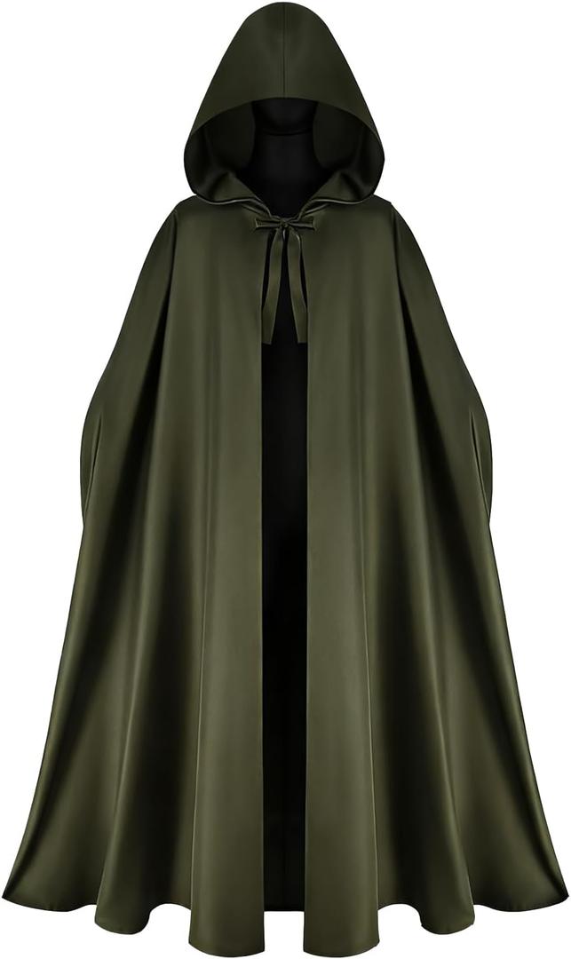 Women Renaissance Hooded Cape with Arm Holes Medieval Cloak Hooded Cape for Halloween Costume Cosplay (Green)