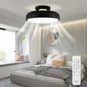 Modern Bladeless Ceiling Fans with Lights and Remote, Reversible, DC Motor 6 Speeds, Stepless dimming and CCT 3000K-6000K LED Lights for Bedroom Kids Room (A10-Black, 17.72IN)