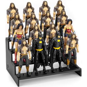 6 inch Acrylic Riser Display Shelf,Clear Action Figures Stands With PEG,4 Tier Toy Collectibles Organizer Compatible with 1/12 Scale Action Figure Toy (Fit For 6 inch Figure Toy-Black)