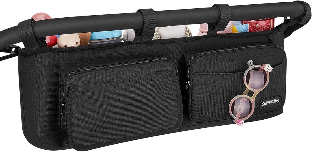 Double Stroller Organizer with 11 Compartment for Bob Duallie, Baby Jogger City Mini GT2, Double Jogging Stroller Caddy, Parent Console with 2 Insulated Pocket, Front & Back Pockets, Travel Essentials