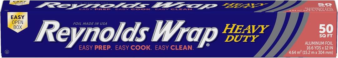 Reynolds Wrap Heavy Duty Aluminum Foil Roll, Thick Heavy Duty Foil for Added Strength and Durability, Secure Easy Open and Close Tab, 12 Inches Wide, 50 Sq. Ft. (Silver)