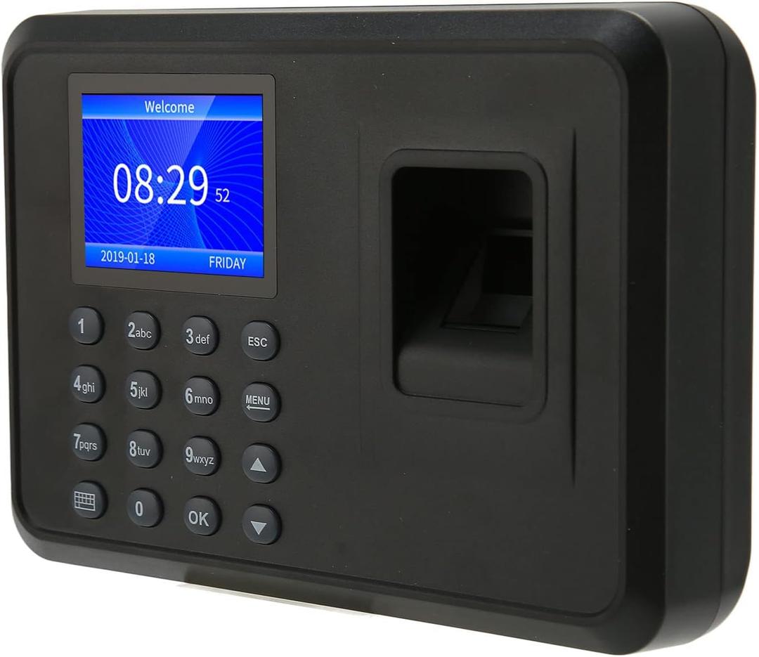 Time Clock, Fingerprint Attendance Machine with Software 2.4 Inch 1000 User Capacity Name Display Biometric Fingerprint Machine 100240v for Business and Office