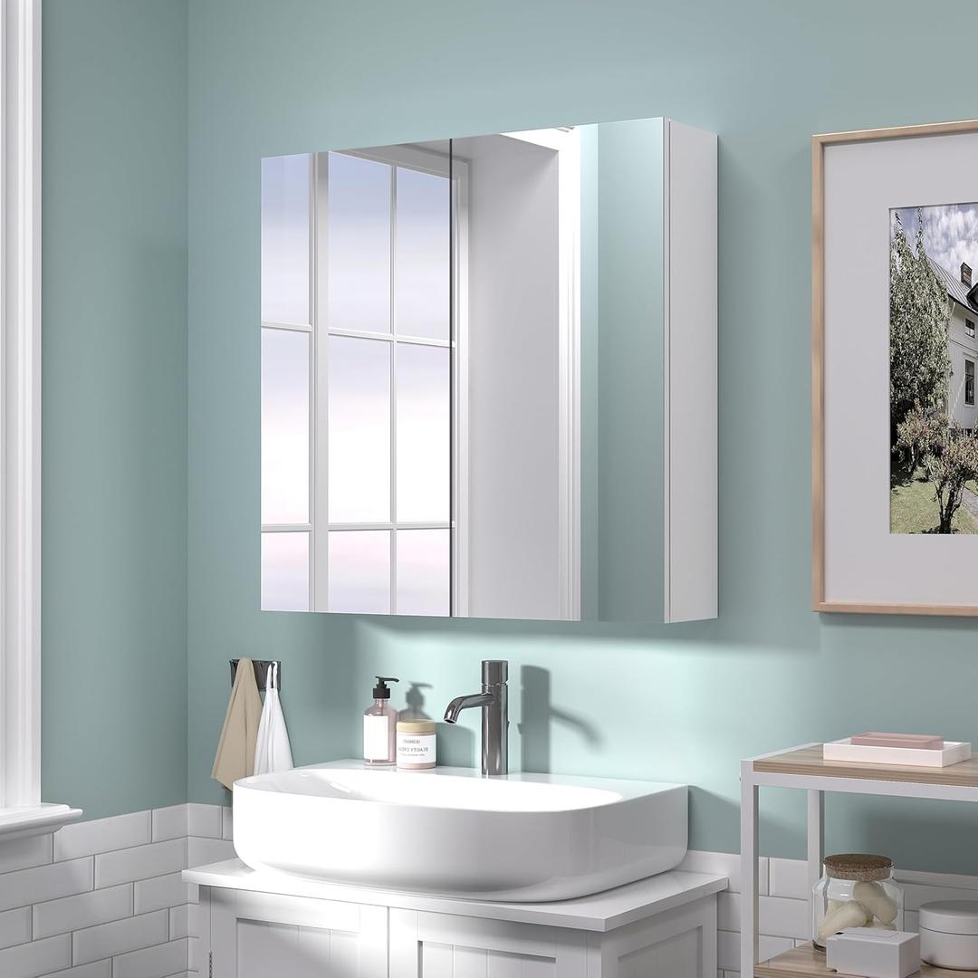 24x24 Bathroom Wall Cabinet, Saver Storage Cabinet, Moisture-Resistant Wood, Medicine Cabinet with 2 Door and Adjustable ShelvesFlat-Pack Design  Assembly Required (White)