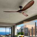 Solid Wood Ceiling Fans Without Light, 60 Real Wood Ceiling Fan with Remote Control, 3 blade,Natural Wood Ceiling Fan Waterproof, Outdoor Fans for Patio,Bedroom,Ventilador de techo de madera sin luz (Deep Walnut Blades + Black Body)
