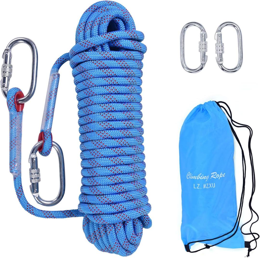 Climbing Rope, 12 mm Static Climbing Rope, 32FT(10M) 65FT(20M) 100FT(30M) 164FT(50M) Outdoor Rock Climbing Rope, Escape Rope, Rappelling Rope, Fire Rescue Parachute Rope (Blue)