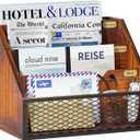 Mail Organizer Countertop, Wooden Mail Holder,4 Slot Letter Holder for Desktop, Vintage Desk Organizer for Fill, Bill