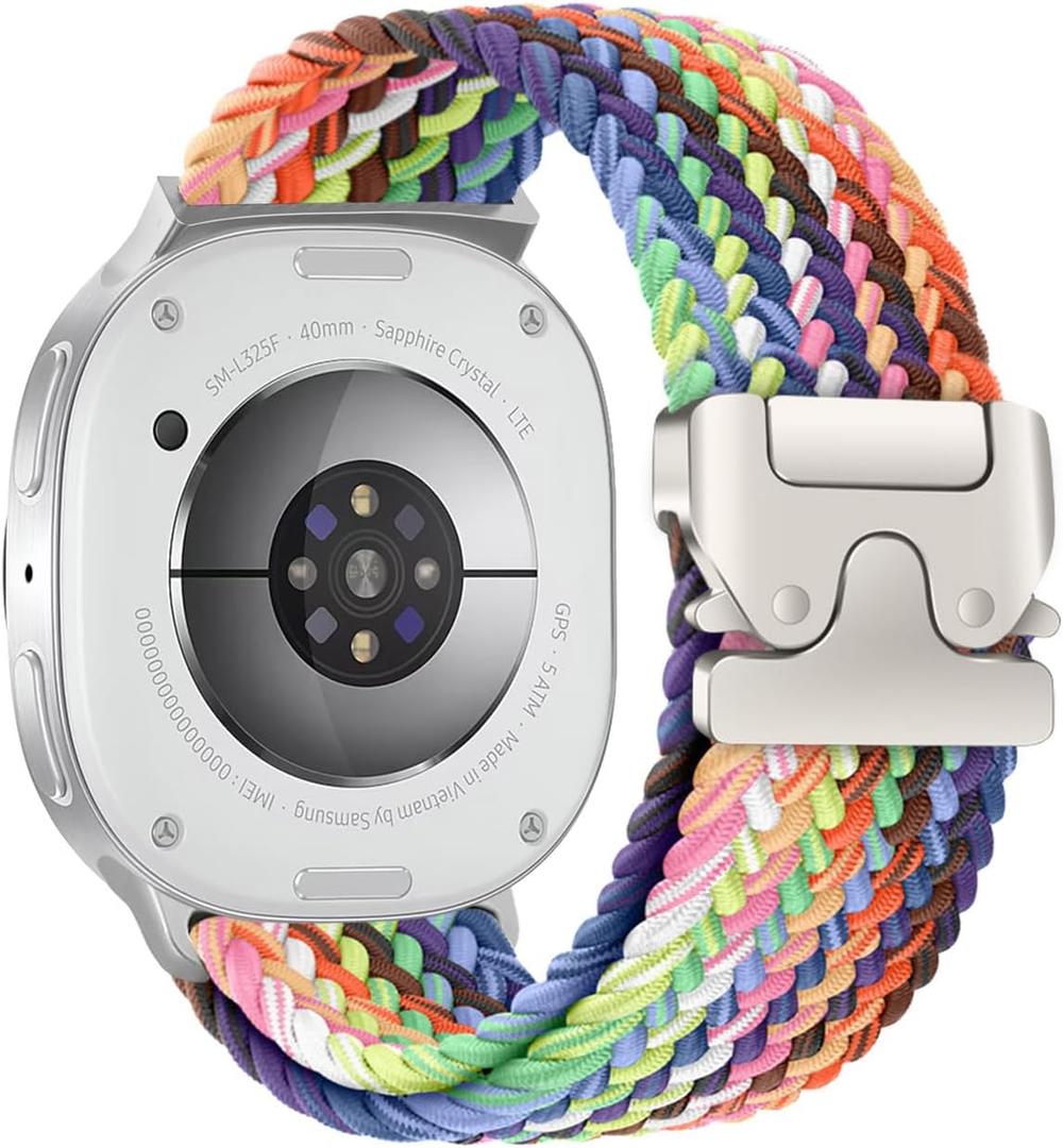 Braided Bands Compatible with Samsung Galaxy Watch 8 Band 40mm 44mm/Galaxy Watch 8 Classic Bands 46mm, Stretchy Nylon Sport Wristband Strap for Samsung Watch 8/8 Classic 2025 Men Women (Rainbow New)