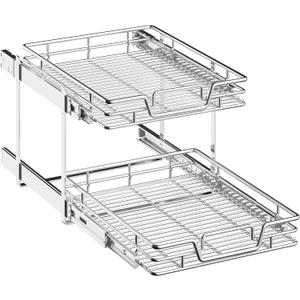 2-Tier Kitchen Cabinet Pull Out Shelf and Drawer Organizer Slide Out Pantry Storaqe Basket in Multiple Sizes (17" W x 21" D)
