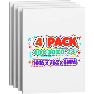 4 Pack Foam Board 30"x40", 0.23 Inch Thickness White Poster Board, Double-Sided Acid-Free Foam Core Board, Large Lightweight Polystyrene Mat Board for Painting, Display, Craft & School Projects
