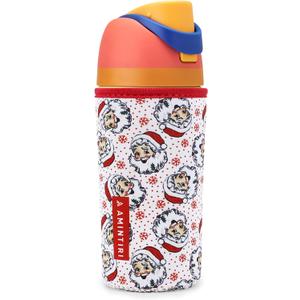 2 x Cute Sleeve for Owala Kids FreeSip 16oz, Neoprene Sweat-Wicking Material Insulated Cover Compatible with Owala Kids, Water Bottle Scratch Resistant Sleeve for Kids (Santa Claus)