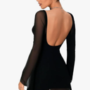 WDIRARA Women's Y2k Leopard Print Dress Mesh Bell Long Sleeve Backless Mini Dresses Size XS