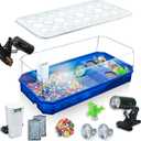 Aquatic Turtle Tank Habitat Kit Stone+Filter+Heat Lamp Enhancing Interaction with 360 Viewing, Standalone Filtration, DIY Creative Zone, Enriched Living (Blue, X-Large[with Light])