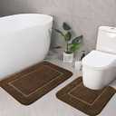 LOCHAS Bathroom Rug Set Light Brown, Soft Bath Rug Set 2 Piece Set, Toilet Mat U-Shaped 20x20 and 34x20 Bath Rugs, Quickly Dry Mats for Bathroom, Tub, Washable, Super Absorbent Floor Mat