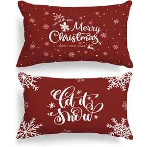 Lanpn Christmas Queen Pillowcase 20x30 Set of 2, Red Merry Christmas Decorative Lumbar Pillow Cases 20 x 30 Long Rectangle Accent Queen Shams Throw Bed Pillow Covers Xmas Cushion Cover 2 Pack