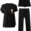 Rnxrbb 3 Piece Postpartum Nursing Pajamas Set Casual Soft Maternity Breastfeeding Pjs Sleepwear Loungewear Clothes Layer
 Xl