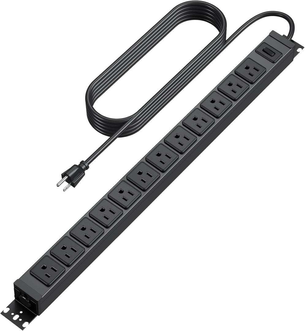 HHSOET 360 Rotating 12 Outlet Mountable Power Strip, Metal Gaming Table Mounted Outlet Strip, Heavy Duty Wall Mount Surge Protector with Switch, Works Great and Very Versatile, 10ft Power Cord, Black
