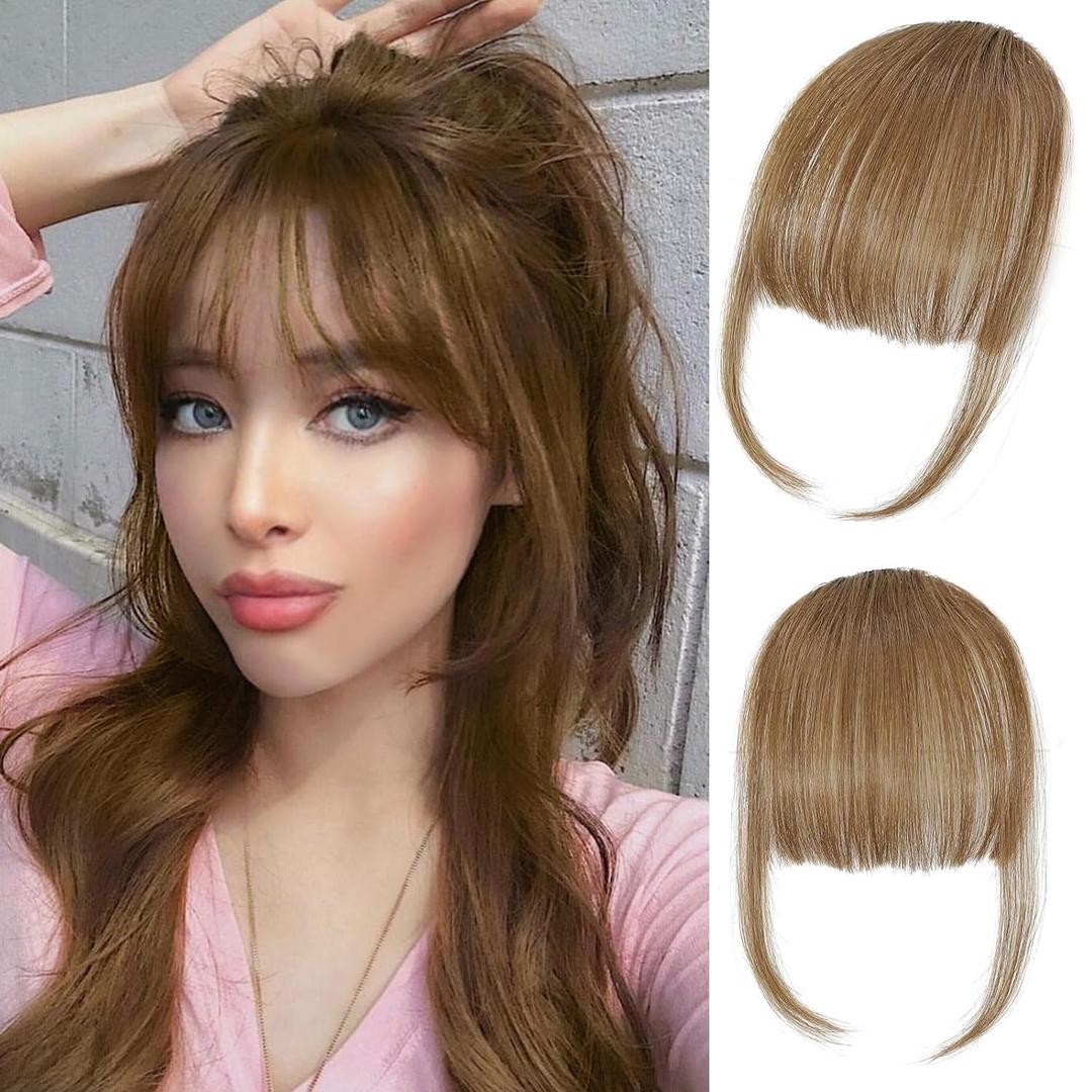 ELEFOCUS Clip-in bangs - 100% human hair bangs clip 6# clip-in bangs extensions fake bangs real hair thin bangs hair clip bangs wig with sideburns curved bangs suitable for daily wear