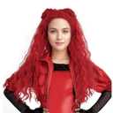 Tongtta Long Wavy Red Heat Resistant Synthetic Cosplay Wig with Braided Buns Halloween Costume Women Wig for Party (24 Inch)