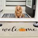 Fall Door Mat Pumpkin Welcome Home Sweet Mat 27.6"  16.5" with Non Slip Rubber Backing for Autumn Thanksgiving Home Entrance Kitchen Door Decoration(Welcome)