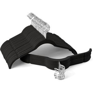 Premium Velvet Hangers 50 Pack - Space-Saving Closet Organizer for Clothes, Non-Slip Flocked Design, Ideal for Shirts and Coats (Black)