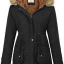 GRACE KARIN Women's Winter Coats Fleece Parkas Anoraks Hooded Military Jacket Coats (X-Large, Black)