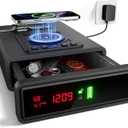 Biometric Smart Gun Safe with Wireless Charging for Phone&Watch, 3 Quick Access Stopbox with Fingerprint Backlit Keypad - Compact Bedside Drawer Safe with LED Light, 24/7 Digital Clock handgun safe (DEEP BLACK)