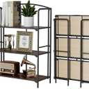 Crofy No Assembly Folding Bookshelf for Living Room, 3 Tier Black Collapsible Book Shelf for Home Office, Portable Bookcase Storage Organizer, 3 Tier Wider