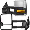 Tow Mirrors Compatible with 2007-2013 Chevy Silverado GMC Sierra, Extended Trailer Towing Side Mirrors with Sequential Switchback Turn Signal, Backup Light, Power Heated Adjustable, Chrome
