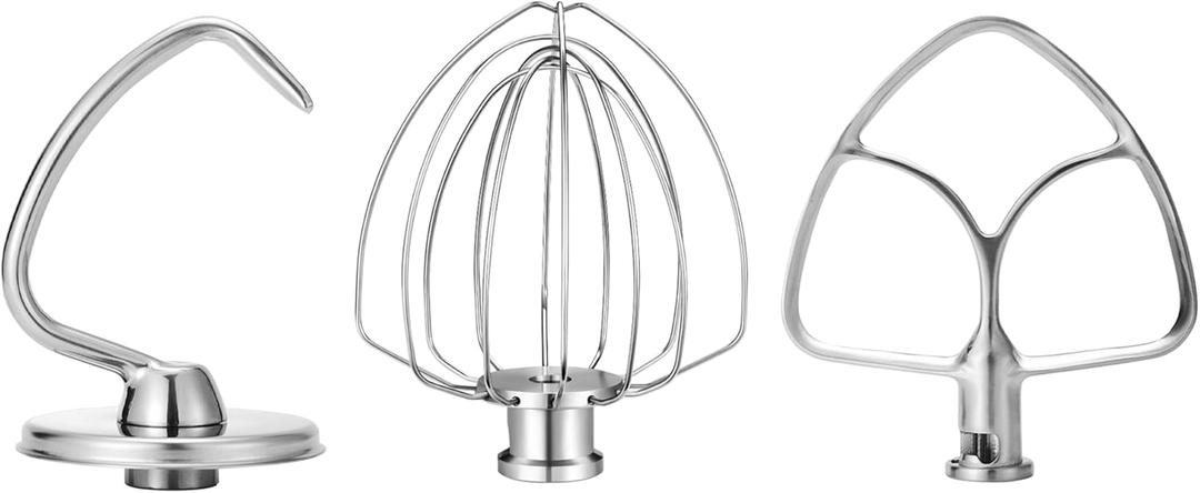 Stainless Steel Accessories for KitchenAid 4.5-5 Qt Tilt Head Stand Mixer, Includes 6 Wire Whisk, Flat Beater, Dough Hook for KitchenAid, Dishwasher Safe and Heavy Duty, Fits for KSM45, KSM150