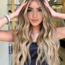 Blonde Wigs for Women Long Ombre Blonde Wavy Wig with Dark Roots Lace Front Hairline Womens Charming Wigs Natural Looking Blond Synthetic Heat Resistant Fiber Wig for Daily Party Use 26 Inch