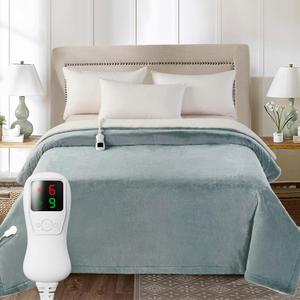 Electric Blanket Twin Size 62"x84", Heating Blanket, Soft Flannel Heated Blanket, 9 Heating Levels,1-9 Hours Auto Off, Fast Heating, Overheat Protection, Machine Washable,Gifts for Woman, Gray