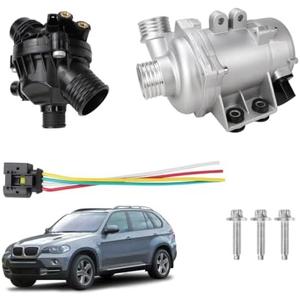 VeloCore Electric Engine Water Pump 11517586924 & Thermostat 11537536655 | Compatible with BMW X3 Z4 X5 128i 323i 325i 328i 328i xDrive 328xi 330i 330xi 528i, Replaces 11517546994 11517521584