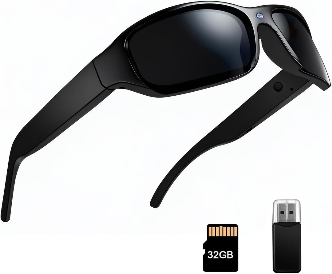 Smart Sunglasses Camera Outdoor Sports Action Camera Glasses Full HD 1080P Video Camera Glasses UV Protection Polarized Sunglasses mit 32GB Micro SD Card, Card Reader for Hiking, Cycling, Climbing