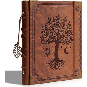 Vintage Photo Album 4x6 Leather Scrapbook Album with Writing Space 120 Photos & 30 Sheets DIY Paper Memory Albums Book for Anniversary Travel Vacation Family Tree, Brown (medium(8"x10"))