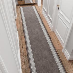 Ottomanson Hallway Runner Rug 2'7" x 10' Soft Non-Slip Rug, Low Pile Carpet for Entryway, Kitchen & Long Hallways in Apartments and Homes, Greek Border Brown