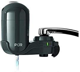 PUR Plus Vertical Faucet Mount Water Filtration System, Lead-Reducing Water Filter For Sink Faucet, Easy Install, 100 Gallons, Compatible with Sinks with External Aerators, Grey