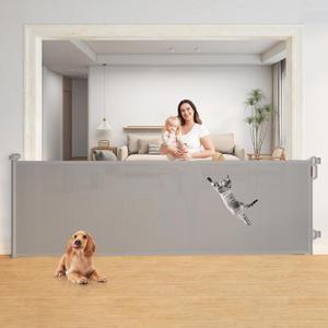Momcozy Baby Gate 41'' Tall 118'' Wide Extra Wide for Large Opening Retractable Baby Gates for Child and Large Pets Safety Dog Gate for Stairs, Doorways, Hallways, Indoor, Outdoor (Gray)