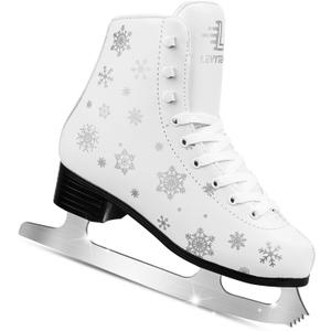 LEVYTEMP Women's/ Girls Figure Ice Skates - Youth White Snowflake Figure Skating Shoes with Two Insoles - Comfortable, Safe Indoor Outdoor Rink Size US 7
