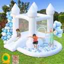 FOOING White Bounce House, Inflatable Bounce House with Air Blower, Jumping Castle House with Ball Pit for Party, Wedding, Backyard Easy to Set Up, Safe for Family