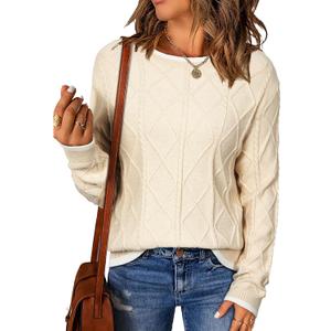 EVALESS Womens Sweaters Long Sleeve Crewneck Color Block Pullover Tops 2025 Fall Trendy Cable Knit Sweater (Beige, S)