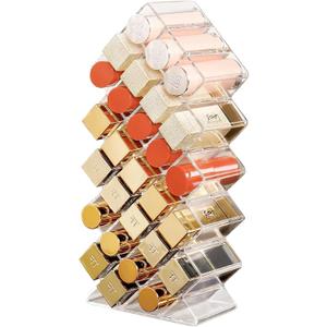 Clear Lipstick Organier, Acrylic Lipstick Holder 28 Slots, Lip Gloss Organier, Stackable Fish Shape Lipstick Tower, Lipstick Display Case for Lipstick, Mini Rollerball Perfume
