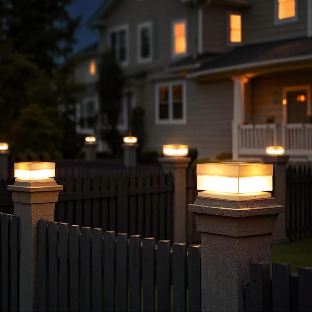 Solar Post Cap Lights,50 Lumem Brightness,2 Modes Warm White/Bright White Outdoor Fence Post Cap Light Garden Decor Lithium Battery Powered Lighting Fits for 4x4 5x5 Wooden Posts 4x4 5x5 Vinyl Posts