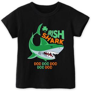 Funny St Patricks Day Shirt for Toddler Boys Girls Kids, Happy Lucky Tee Gnome Irish Shamrock Leprechaun Shark T Shirt, 140